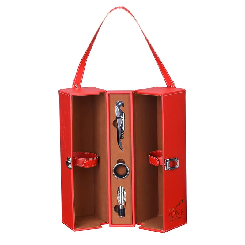 Most Popular Luxury Red Wine Double Leatherette Top Handle Wine Gift Box 2 Bottle PU Leather Wine Gift Box