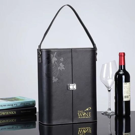 Most Popular Luxury Red Wine Double Leatherette Top Handle Wine Gift Box 2 Bottle PU Leather Wine Gift Box